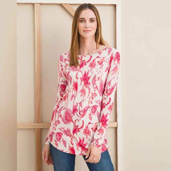 Chico's Sweaters - CHICOS Floral-Print Bateau Sweater Size Large